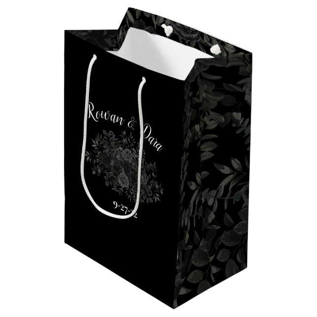 Black Rose Gothic Wedding Medium Gift Bag (Front Angled)