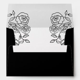Black Rose Line Art Elegant Wedding Floral Design Envelope