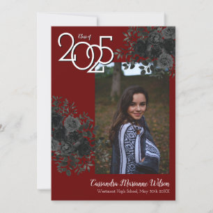 Black Rose Maroon Gothic Graduation Announcement