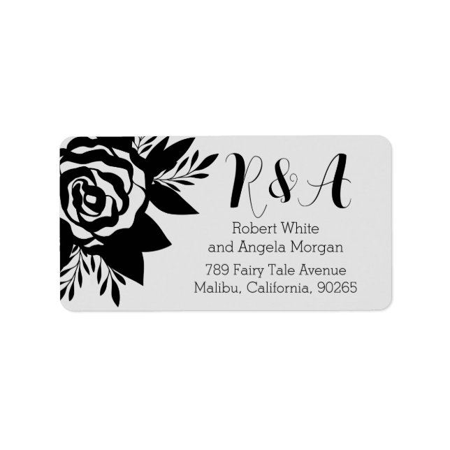 Black rose minimalist,grey, personalised address  label (Front)