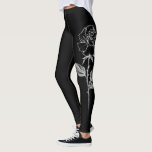 Black Rose Modern Sketch Sport Gym Leggings