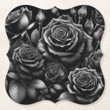 Black Rose Paper Coasters – More Shapes Available