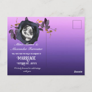 Black Rose Purple Photo Save Our Date Postcard