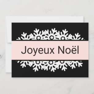 Black, Rose Quartz and White Snowflakes Holiday Card