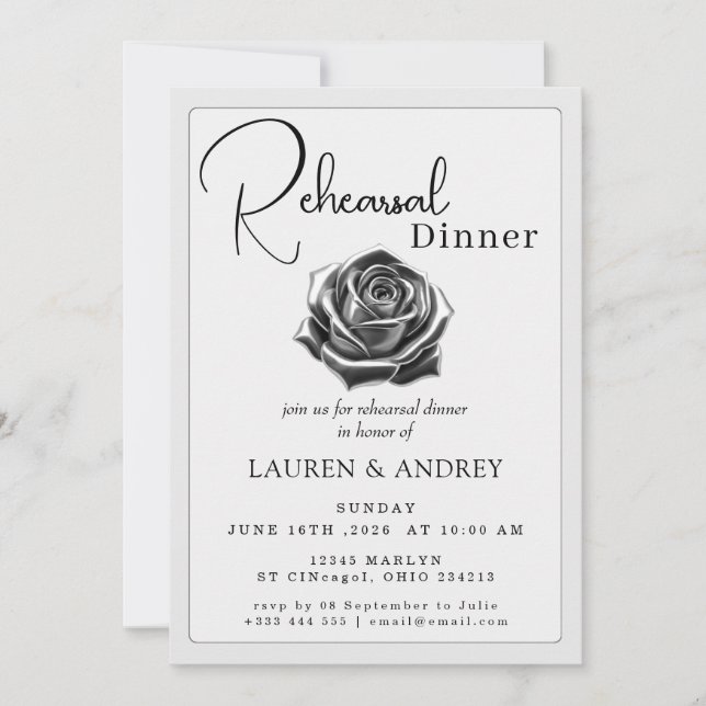 Black Rose Rehearsal Dinner  Invitation (Front)