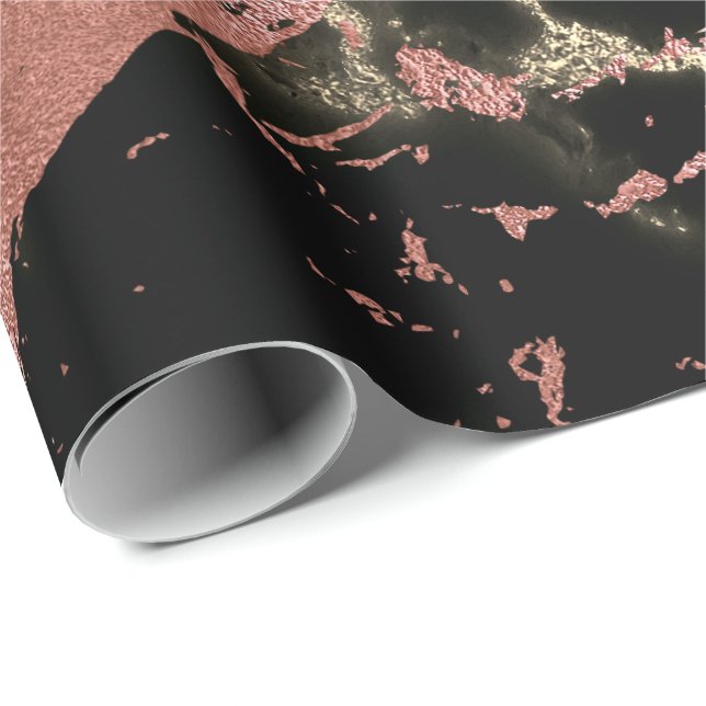 Black Rose Sepia Gold Glam Stone Marble Abstract Wrapping Paper (Roll Corner)