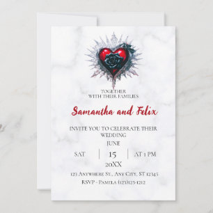 Black Rose Spiked Heart Marble Wedding Invitation