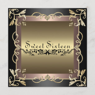 Black & Rose Swirl Sweet 16 Birthday Invitation