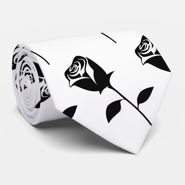 Black Rose Valentine Flower Thunder_Cove Tie (Rolled)