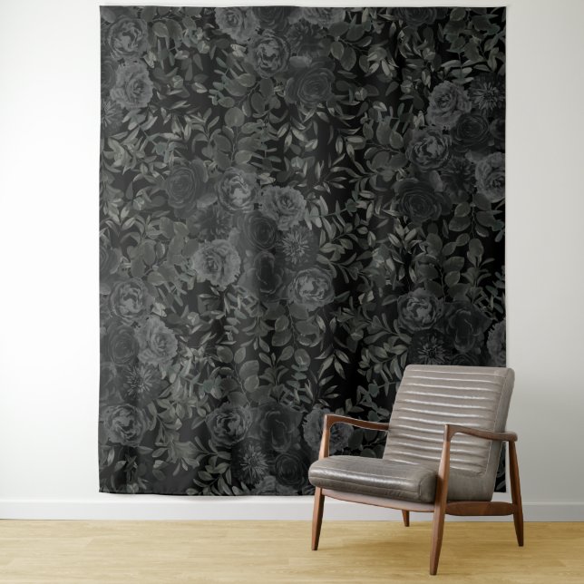 Black Rose Wedding Gothic Photo Back Drop Elegant Tapestry (In Situ)