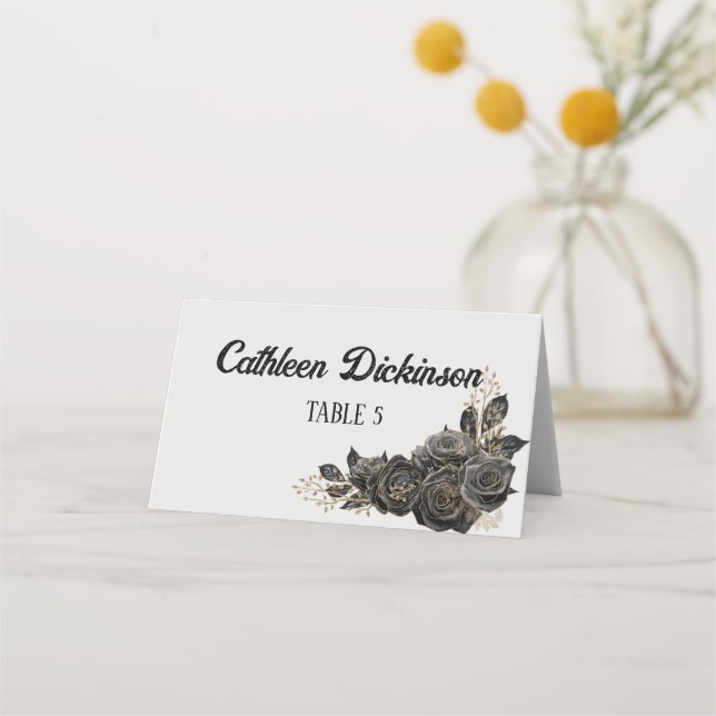 Black Rose Wedding Place Cards (Front)