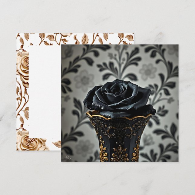 Black Rose with Gold Floral Accents Card (Front/Back)