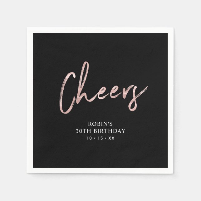 Black & RoseGold | Lettering Adult Birthday Party  Napkin (Front)