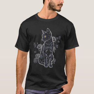 Black Roses Alt Aesthetic Nu Goth Teen Goth Cat  T-Shirt