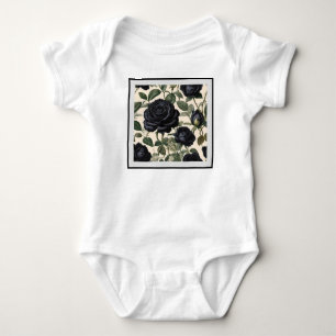 Black Roses And Green Leaves, Baby Bodysuit