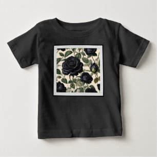 Black Roses And Green Leaves, Baby T-Shirt