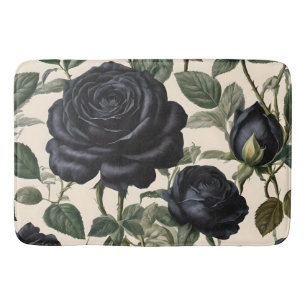 Black Roses And Green Leaves,  Bath Mat