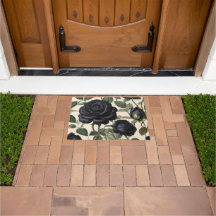 Black Roses And Green Leaves,  Doormat