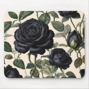 Black Roses And Green Leaves,  Mouse Mat