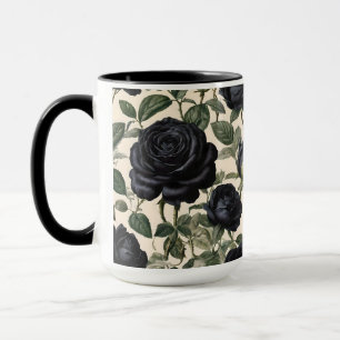 Black Roses And Green Leaves,  Mug