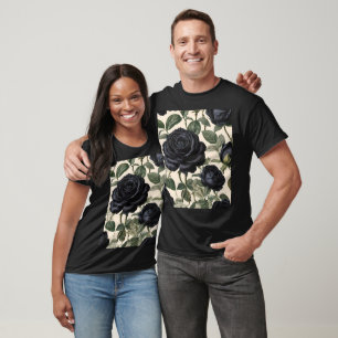Black Roses And Green Leaves,  T-Shirt