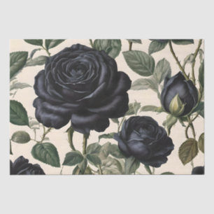 Black Roses And Green Leaves, Tissue Paper