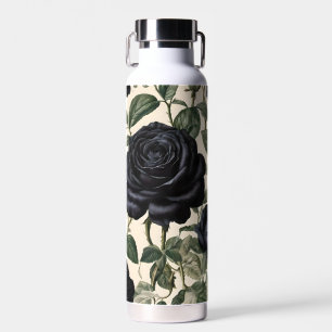 Black Roses And Green Leaves, Water Bottle