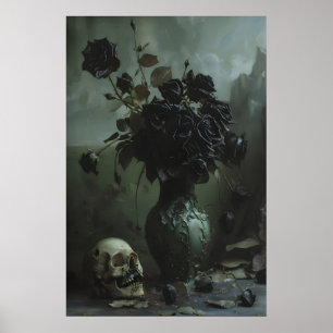 Black Roses And Skull Art, Dark Academia Poster