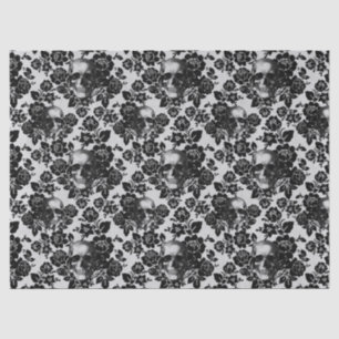 Black Roses and Skulls on White Decoupage Tissue Paper