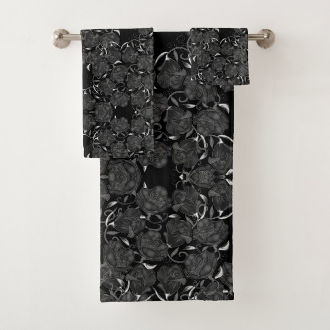 Black Roses Bath Towel Set (Insitu)