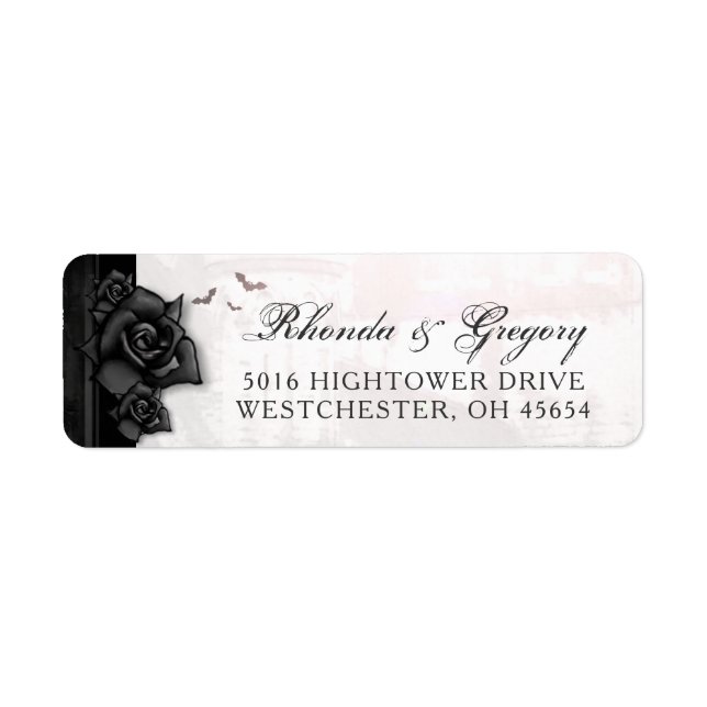 Black Roses Bats Gothic Halloween Wedding Address (Front)