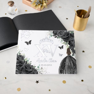 Black Roses Dress Butterflies Silver Quinceañera Guest Book