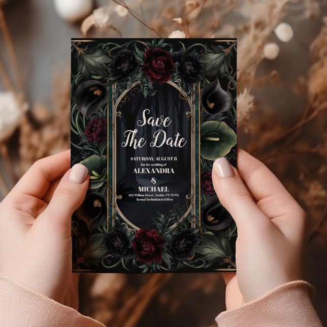 Black Roses Floral Gothic Halloween Wedding Save The Date (Creator Uploaded)