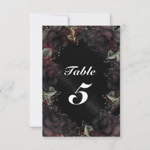 BLACK Roses Floral Wedding Table Number Card