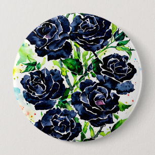 Black Roses Flowers Goth Art Watercolor Painting 10 Cm Round Badge