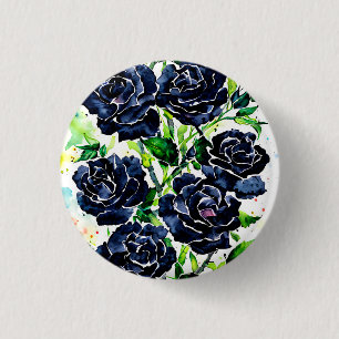 Black Roses Flowers Goth Art Watercolor Painting 3 Cm Round Badge
