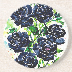 Black Roses Flowers Goth Art Watercolor Painting Coaster