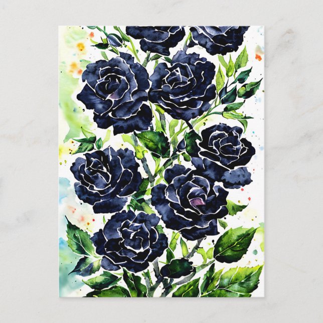 Black Roses Flowers Goth Art Watercolor Painting   Postcard (Front)