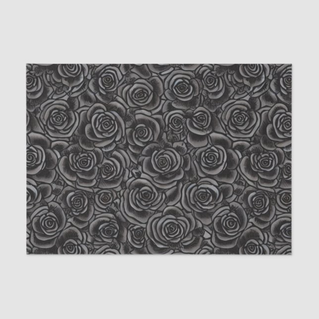 Black Roses Gothic Dark Floral Pattern Whimsigoth Tissue Paper (Front)