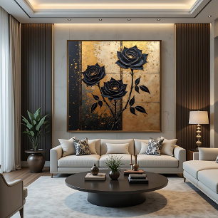 Black Roses in Gold: Dark Elegance Canvas Print