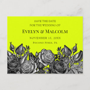 Black Roses Lime Green Save the Date STD Announcement Postcard