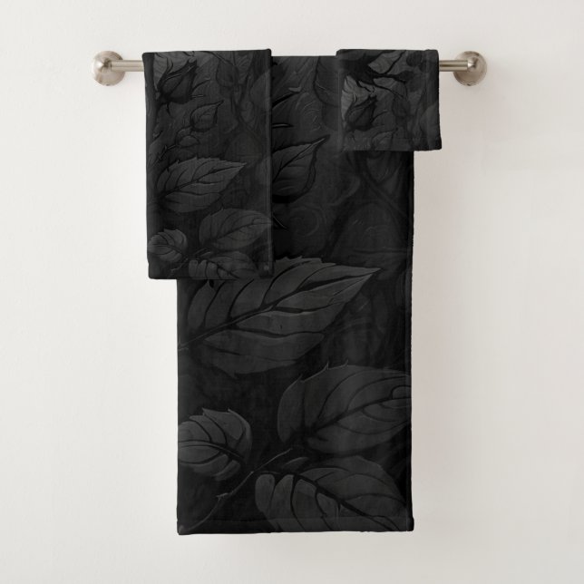 Black Roses Motif 3 Bath Towel Set (Insitu)