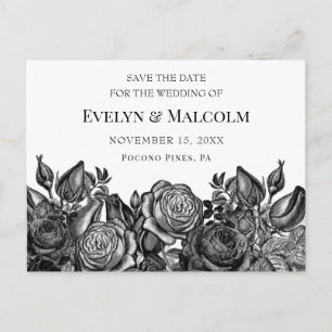 Black Roses on White Save the Date STD Announcement Postcard