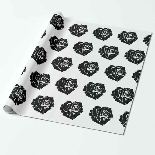 Black Roses Pattern Wrapping Paper (Unrolled)