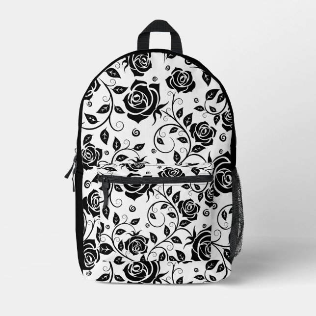 Black Roses Printed Backpack (Front)