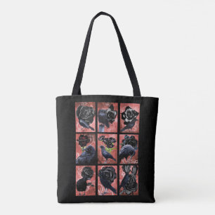 Black roses ravens and crows gothic art collage tote bag