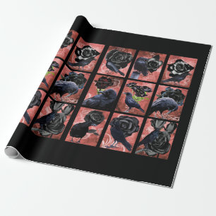 Black roses ravens and crows gothic art collage wrapping paper