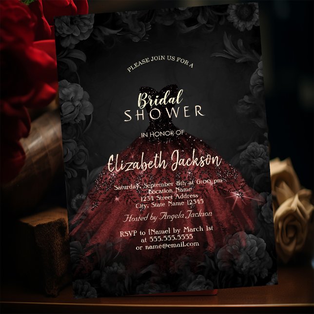 Black Roses Red Dress Gothic Bridal Shower  Invitation (Creator Uploaded)