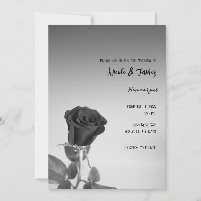 Black Roses Rose Romantic Elegant Minimal Wedding  Invitation (Front)