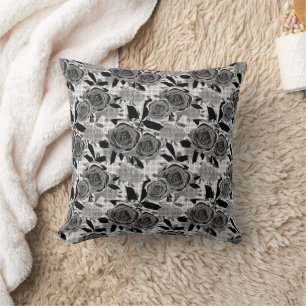 Black roses, roses, black and gray   cushion